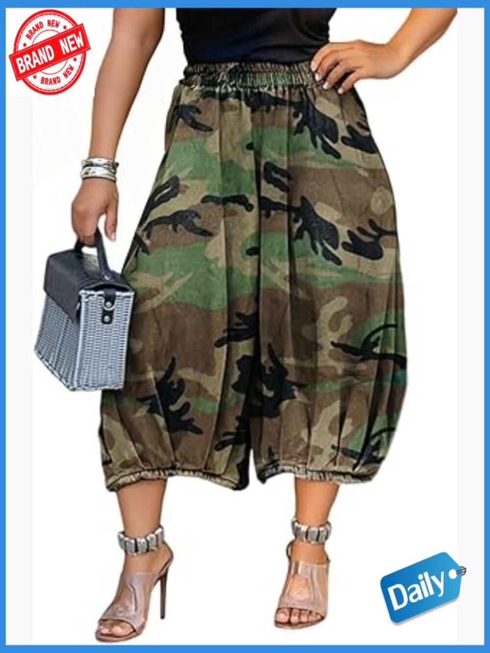 Baggy Camo Cargo Jeans Wide Leg Straight Army Fatigue Cropped Pants - Picture 1 of 7